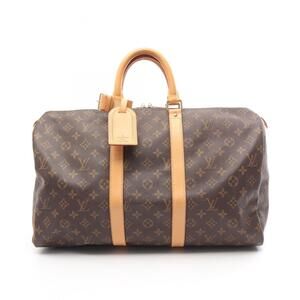 LOUIS VUITTON Brown Monogram Leather Keepall 45 Boston Bag